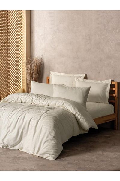 Cotton Box Σετ Παπλωματοθήκη Plain Plaid Κρέμα