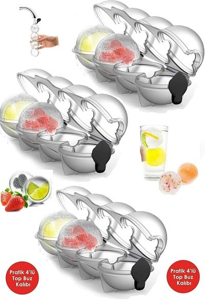 AYGÖREN HOME 3 Pieces 4-Piece Sphere Ice Ball Mold - Round Beverage Ice Ball Freezer