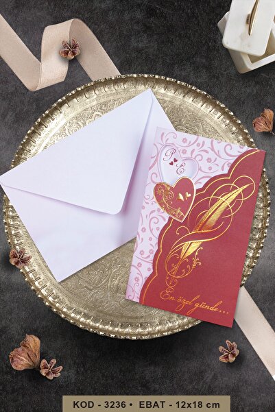 Cem Davetiye Düğün Nişan Nikah Kına Davetiyesi 3236 (100 Adet) Baskı Dahil