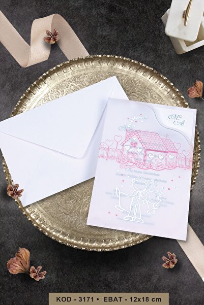 Cem Davetiye Düğün Nişan Nikah Kına Davetiyesi 3171 (100 ADET) Baskı Dahil