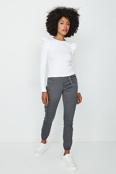 Select Moda Women's Smoked Belted Cargo Pocket Elastic Leg Trousers