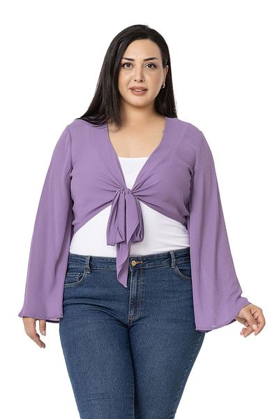 DISENTIS MODEST Plus Size Spanish Sleeve Front Tie Lilac Bolero