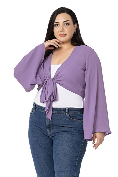 DISENTIS MODEST Plus Size Spanish Sleeve Front Tie Lilac Bolero