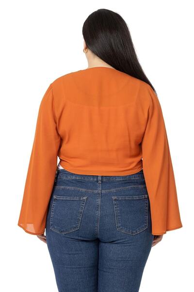 DISENTIS MODEST Plus Size Spanish Sleeve Front Tie Brick Color Bolero