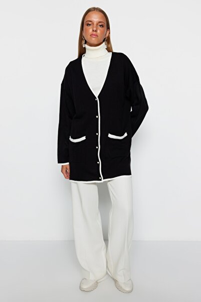 Trendyol Modest Černá barva blokovaná perleťová pletená vesty TCTAW24TH00066