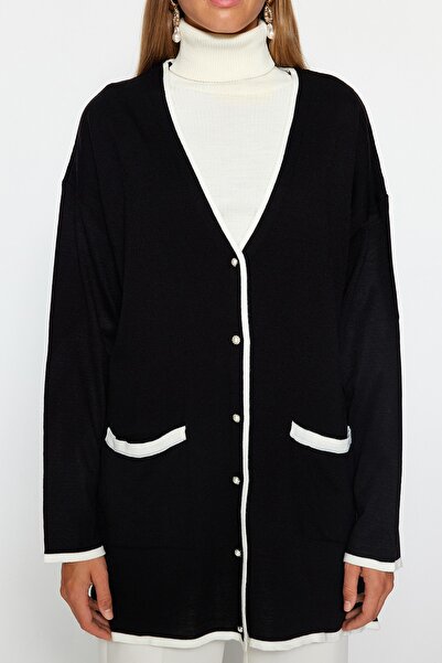 Trendyol Modest Černá barva blokovaná perleťová pletená vesty TCTAW24TH00066