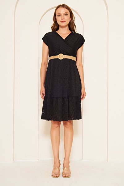 bayansepeti Φόδρα εύκαμπτο ύφασμα με διπλό γιακά ζώνη μαύρο βραδινό φόρεμα Μαύρο φόρεμα αποφοίτησης 085