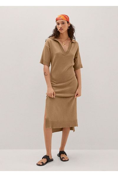 MANGO Woman Πλεκτό φόρεμα με σκίσιμο
