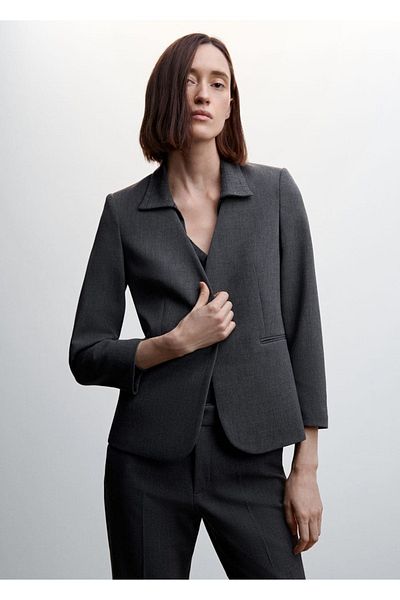 MANGO Woman Collarless Fabric Jacket