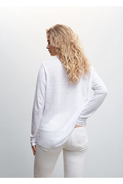 MANGO Woman V Yaka Keten Gömlek