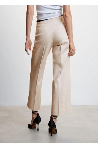 MANGO Woman Düz Kesim Keten Pantolon