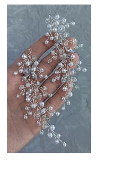 bbays new trend إكسسوارات شعر الزفاف المصنوعة يدويًا من اللؤلؤ مكونة من قطعتي...
