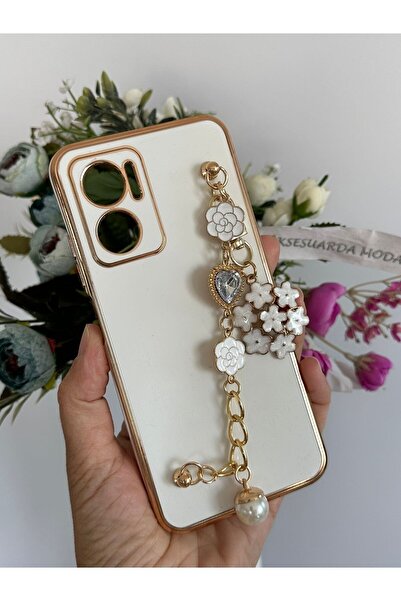 Aksesuarda Moda Redmi Note 11 E Uyumlu Çiçekli Taşlı İncili El Geçmeli Lazer ...