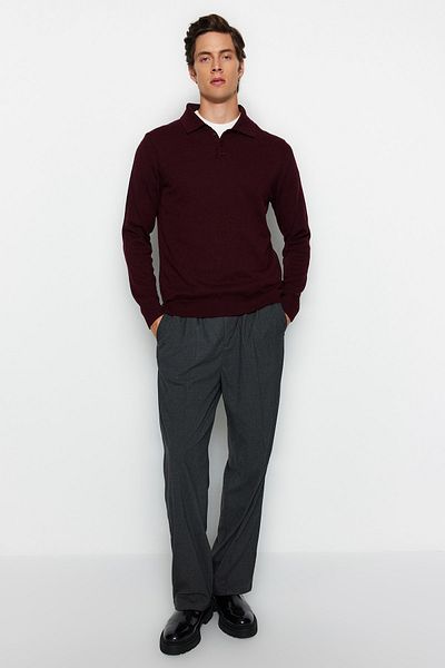 Trendyol Collection Polo Neck Claret Red Slim Fit Knitwear Sweater - Wool, Buttoned - Tmnaw23Kz00238