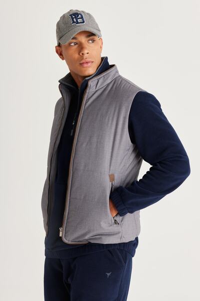 ALTINYILDIZ CLASSICS Men's Gray Standard Fit Regular Cut Hooded Vest