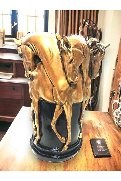 Barbiel Atölye Siyah Ve Gold Elegansı, At Figürlü Dekoratif Obje, Tasarım Vazo