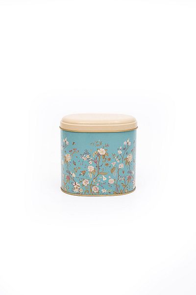 EVLE Er004-9f Botanica Blue Patterned Oval Metal Storage Container 11x15 Cm