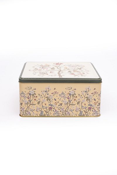 EVLE Er029-2e Botanica Yellow Patterned Square Metal Storage Container 24x24 Cm