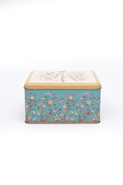 EVLE Er028-9f Botanica Blue Patterned Square Metal Storage Container 20x20 Cm
