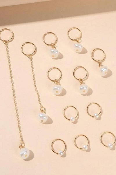 BAHELS Gold Color Pearl Hair Earring Clasp Set