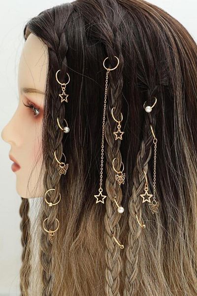 BAHELS Gold Color Pearl Butterfly Star Hair Earring Buckle Set