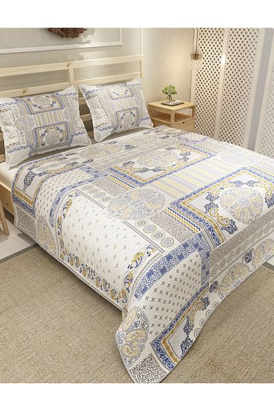 MonoHome Pique Set Cotton Double Jacquard Woven Bedspread Blue Patchwork