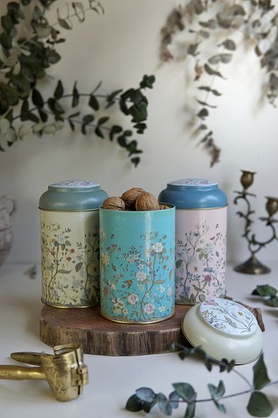EVLE 10.5 Cm 3-Piece Metal Storage Container Set - Food and Jar Set, Botanica Erb04u2