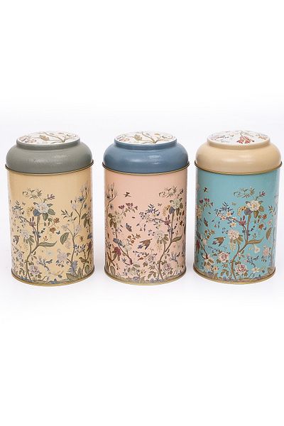 EVLE 10.5 Cm 3-Piece Metal Storage Container Set - Food and Jar Set, Botanica Erb04u2