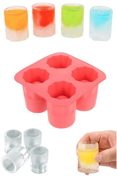 Kaşbaşı Home 4-Piece Cup Shaped Silicone Ice Mold 3D Coffee Cocktail Beverage Presentation Ice Mold