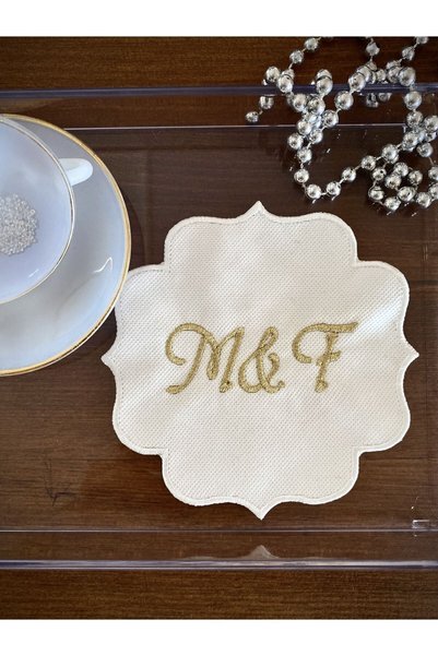 Soft Colours Kişiye Özel Harf Nakışlı Kokteyl Peçetesi , Söz Nişan Mendili , Çeyizlik Kahve Yanı Sunum Peçetesi