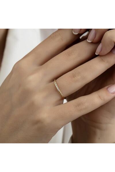 HEMS JEWELLERY 14 Ayar Altın Beştaş Kombinlenebilir Minimal Yüzük