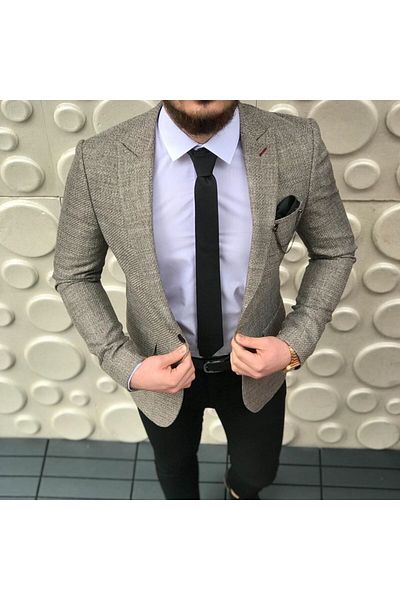 leonmen Men's Gray Italian Style Slim Fit Blazer Single Jacket