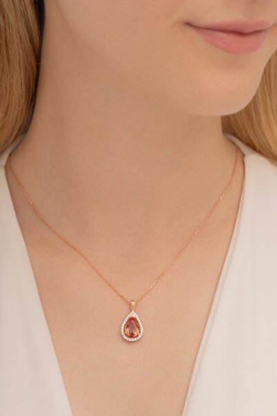 OSMANLI GÜMÜŞ Damla Model Zultanit Taşlı Kadın Gümüş Kolye Gklzltntts1-ros