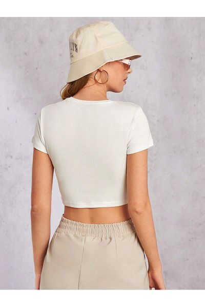 Bengi Clothing ΓΥΝΑΙΚΕΙΟ ΛΕΥΚΟ ΕΚΠΤΩΜΕΝΟ ΒΙΟΛΟΓΙΚΟ ΒΑΜΒΑΚΙ ΚΟΝΤΟΜΑΝΙΚΙ CROP TOP