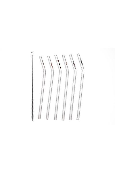 CAMBURADA CAMGEN Glass Straw Valentine's Day Special Printed Figured 8*200 Mm Curved Transparent 6-Piece Brush Set