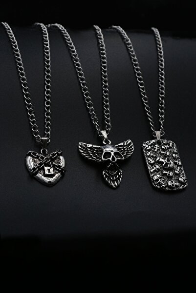 3-Piece Motif Silver Color Necklace Set