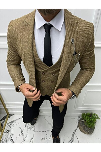 leonmen Italyan Stil Slim Fit Dar Kesim Ceket Yelek
