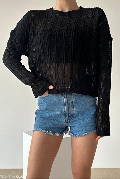 De Pose Дамска пролетна блуза с ажурен зигзаг, черна