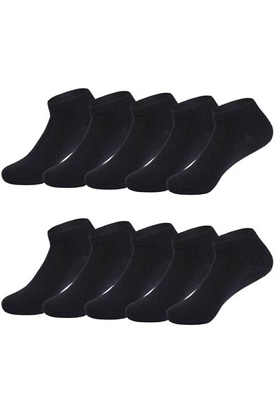 Meguca Socks Черни памучни чорапи с обувки с дължина до глезена 10 чифта Икономичен пакет