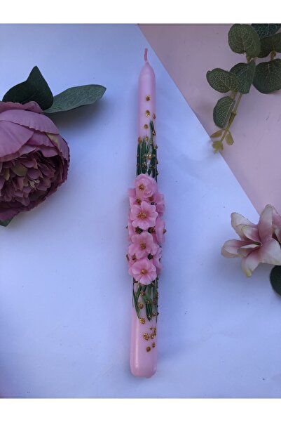 Elif Design El boyaması gold detaylı papatya ve çiçek kabartmalı şamdan mum b...