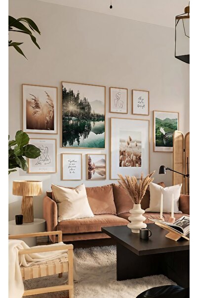 varje SONBAHARDAN İLHAM ALAN BEJ BASKILAR VE FOTOĞRAFLAR, OTURMA ODASI İÇİN A...