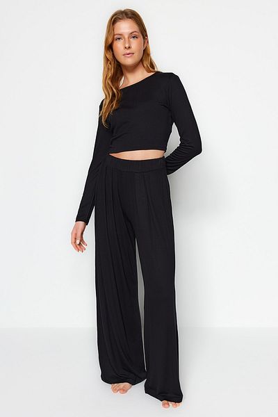 Trendyol Collection Black Viscose Knitted Pajamas Set TWOAW21AU0034