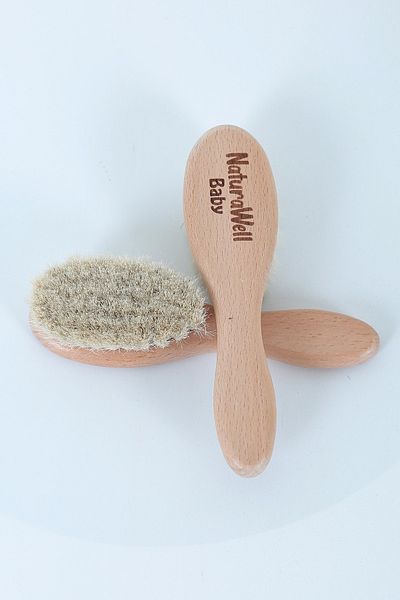 Naturawell 100% Goat Hair Natural Newborn Baby Soft Hair Brush Wood