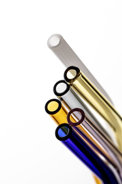 CAMBURADA CAMGEN Glass Straw 8*200 Mm Colored Curved 6-Piece + Brush Set