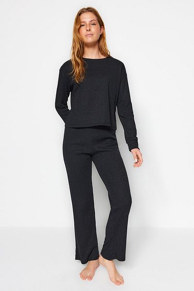 Trendyol Collection Antracitová pletená pyžamová souprava se šňůrou - THMAW21PT0009