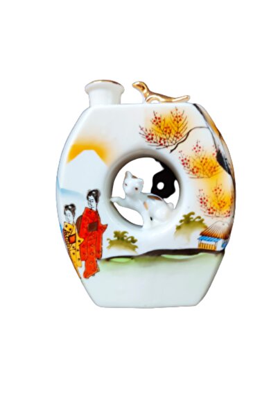 onyyapim ÇARPICI FRANSIZ ESKİ EL YAPIMI DEKORATİF PORSELEN SAKE ŞİŞESİ SÜRAHİSİ.