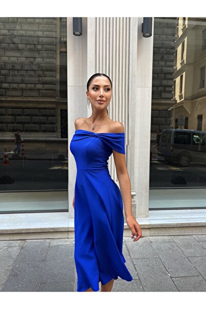 elbisenvarmı Madonna Yaka Midi Boy Elbise