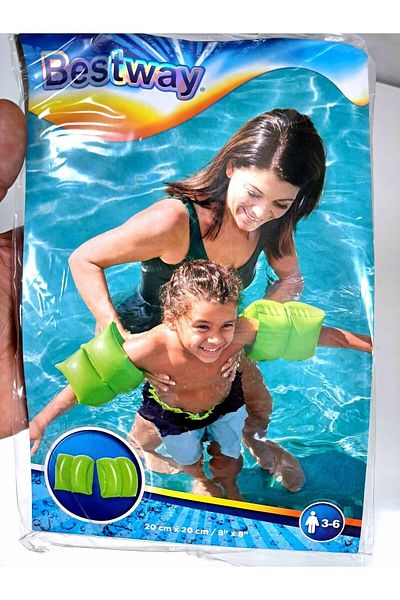 BESTWAY أكمام سباحة قابلة للنفخ للأطفال زوج واحد 20 سم مزدوج محدب مناسب لعمر 3-12 سنة