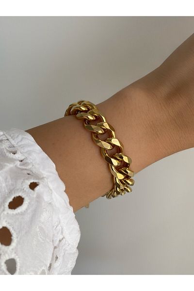 Owentis Steel Gold Thick Brazza Bracelet - Does not blacken-