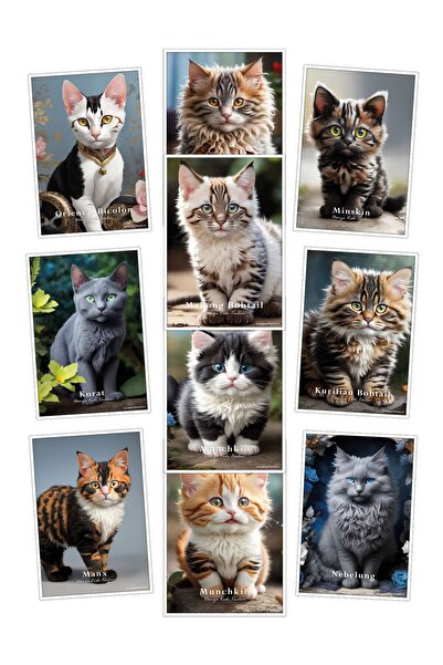 YAPAY ZEKA SANAT Σετ με 10 αφίσες τοίχου με γάτες, μεγάλου μεγέθους, 33x48 εκ.